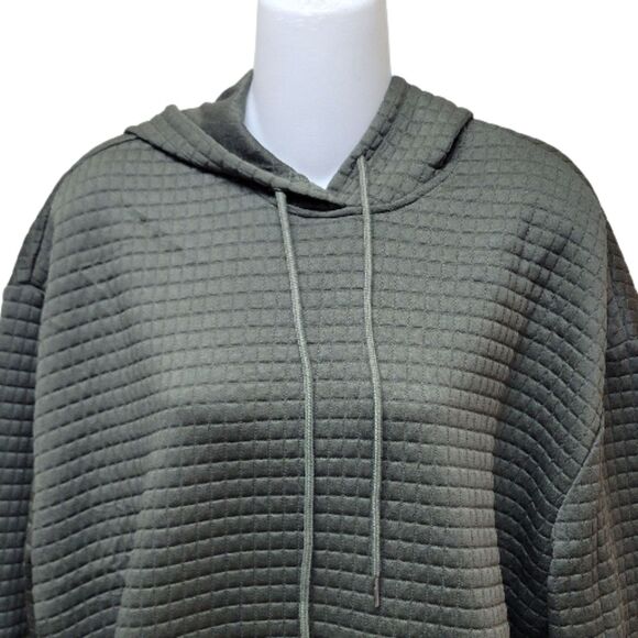 Green Quilted Pullover Long Sleeved Drawstring Hoodie with Kangaroo Pocket NWOT - Picture 7 of 10